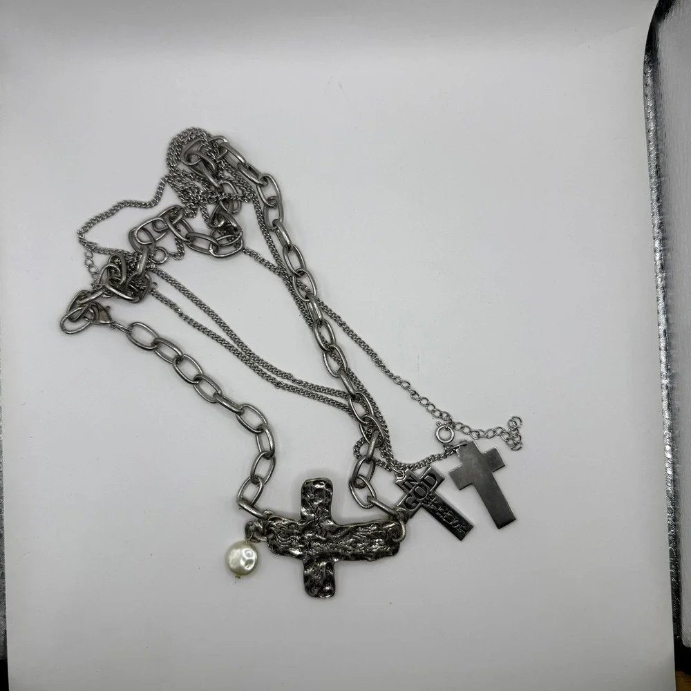 Religious Gothic Grunge Cross Necklace Bundle Lot of 3 Unbranded